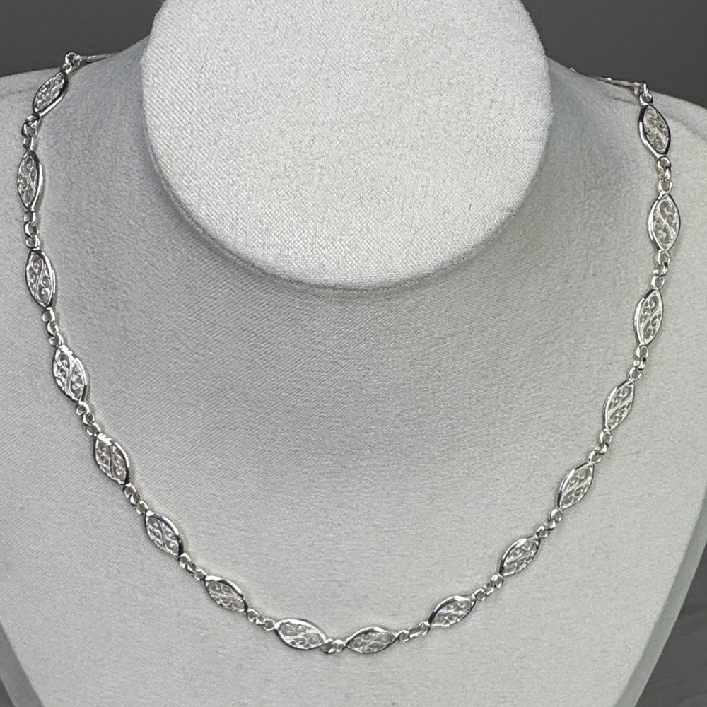 925 Sterling Silver Milor Italy Filigree Scrollwork Link Necklace 18”